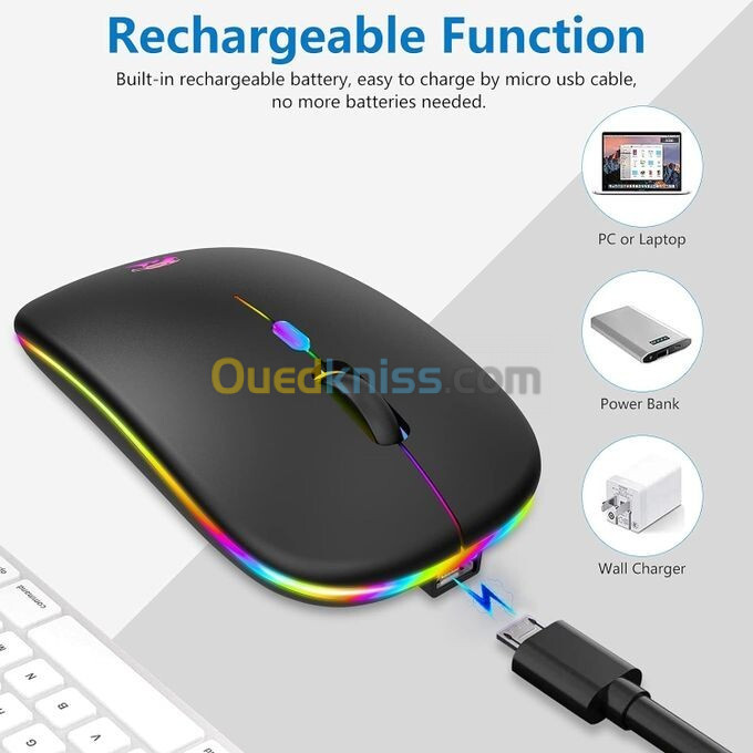 Souris Sans Fil Rechargeable LED W10 (H.C)