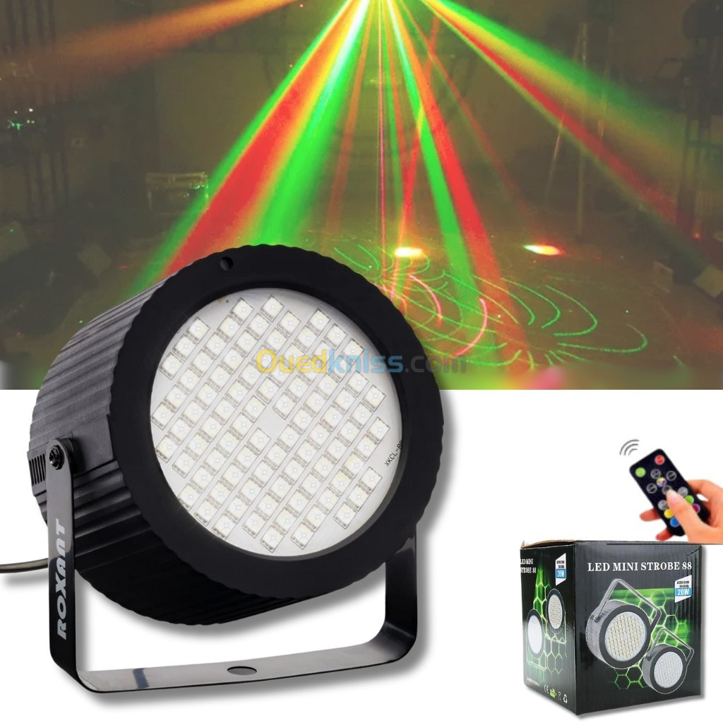 Projecteur Lumière stroboscopique DJ vitesse de clignotement réglable led rvb 20W 88 LED