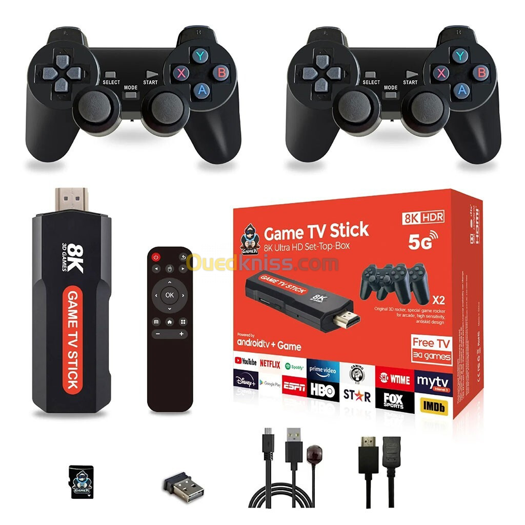 8K Android TV Box Console Jeu Vidéo sans Fil 2 manette HDMI - Game Stick TV 8K