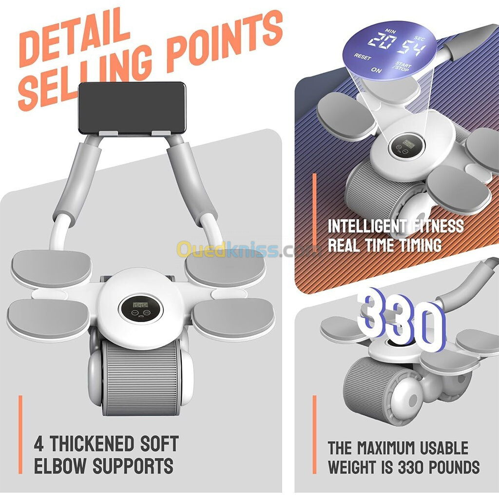 Roue abdominale rebond automatique à 4 coudes avec support de téléphone