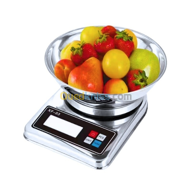 Balance de cuisine haute précision numérique avec bol en acier inoxydable, 5 kg / 1 g avec écran LCD