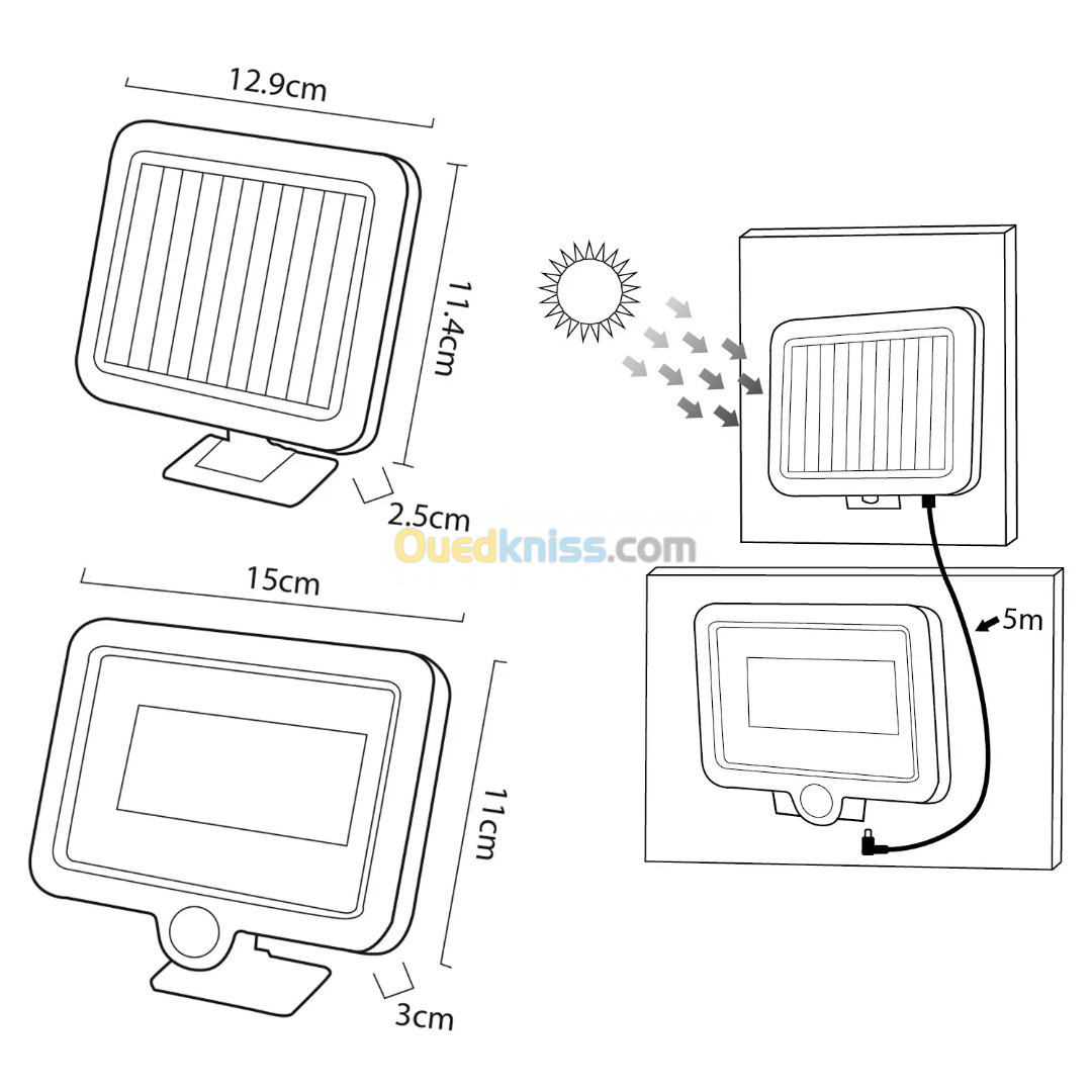 Lampe projecteur solaire LED et détecteur de mouvement 5W IP44 - SL-F100