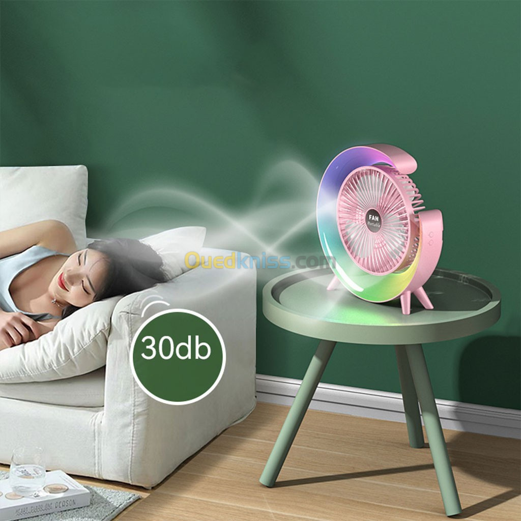 Ventilateur de table portable avec lampe G décorative à LED USB