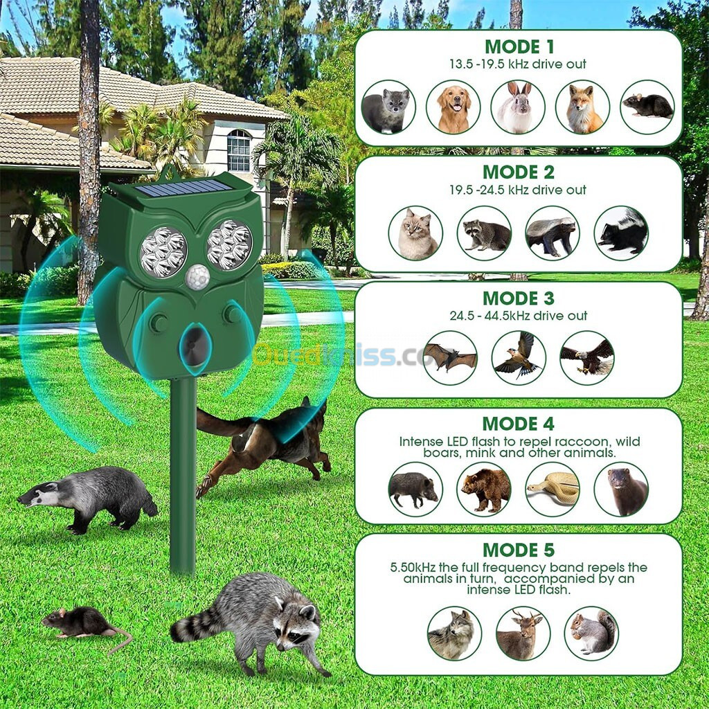 Répulsif pour animaux solaire à ultrasons et parasites en forme d'hibou