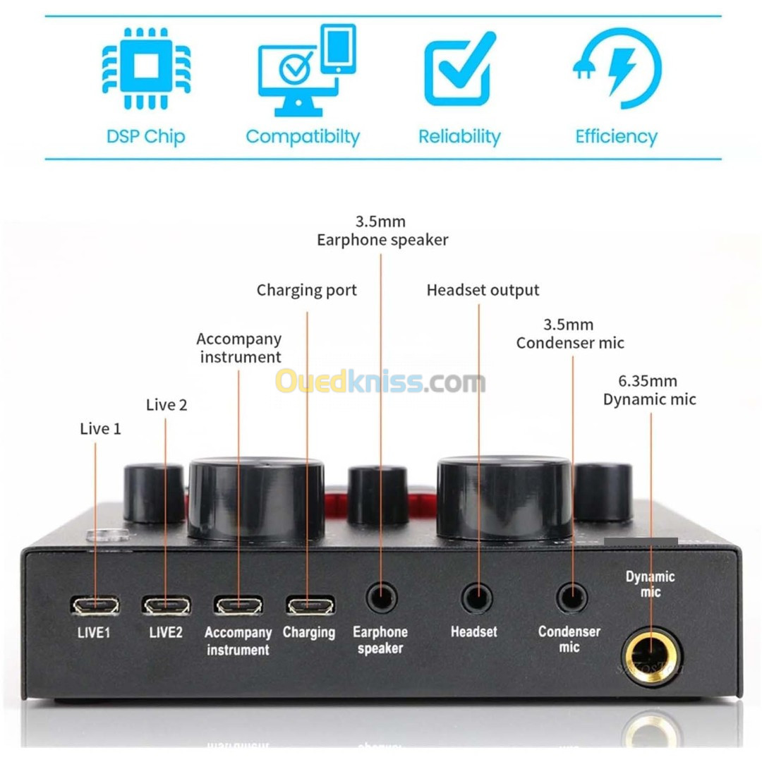 Amplificateur Carte Son Externe Bluetooth V8 Changeur de voix Casque, Microphone