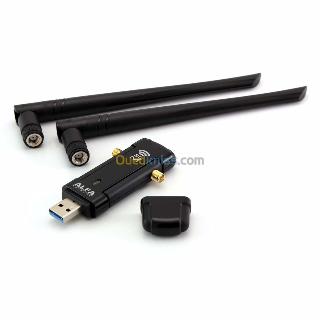 Adaptateur Sans fil Wi-Fi AC1200 Double Bande Longue Portée USB ALFA AWUS036ACM avec double antenne