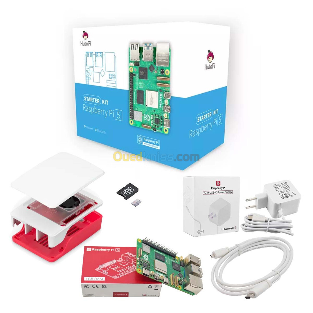 Kit Complet Starter Raspberry Pi 5 4GB alimentation officiel 27W boitier officiel Cable Micro HDMI