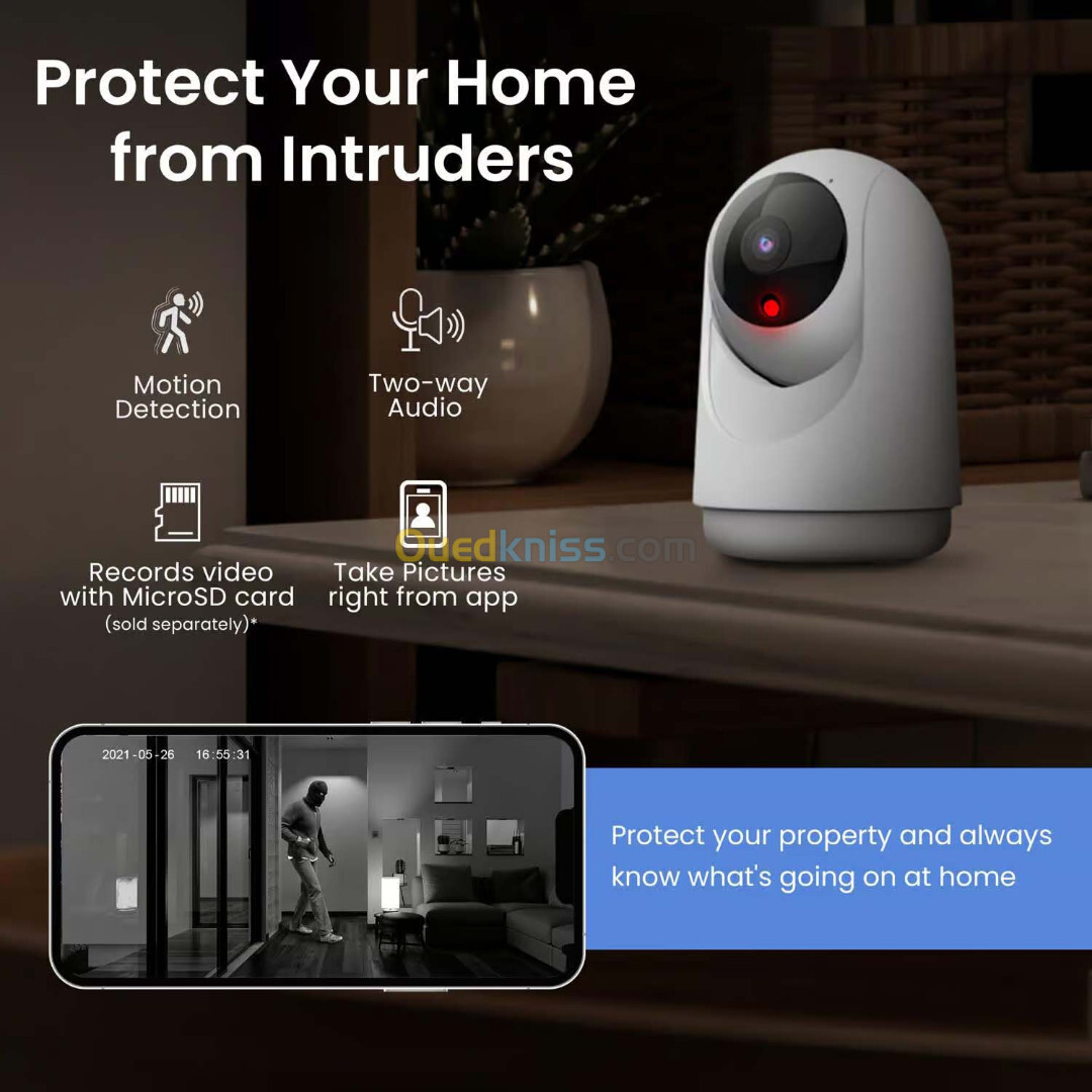 Caméra IP WiFi de surveillance Rotative LSC Smart Connect 1080P avec detecteur de mouvement & sirene