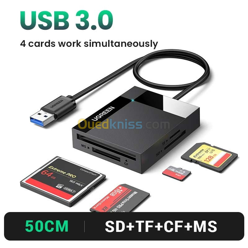 Lecteur de carte mémoire Ugreen 4 en 1 USB 3.0 Micro SD SD TF CF MS Compact  Flash OTG - الجزائر الجزائر