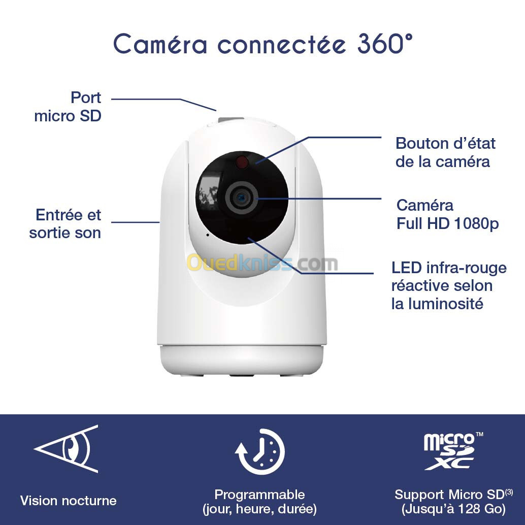 Caméra IP WiFi de surveillance Rotative LSC Smart Connect 1080P avec detecteur de mouvement & sirene