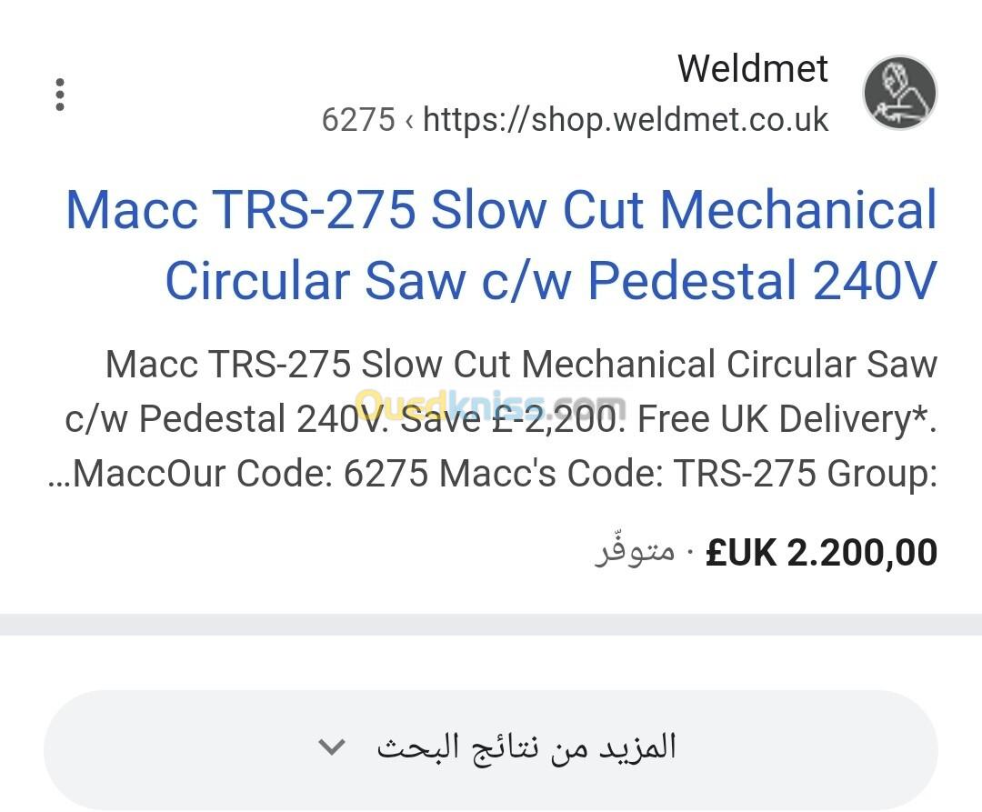 MACC TRS-275 - Scie circulaire mécanique à coupe lente 400V 275mm sans socle (italy)