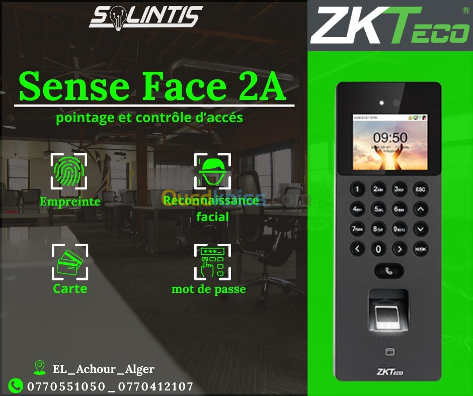 Termina de contrôle d'accès et de pointage Faciale/empreinte/carte ZKTeco SenseFace