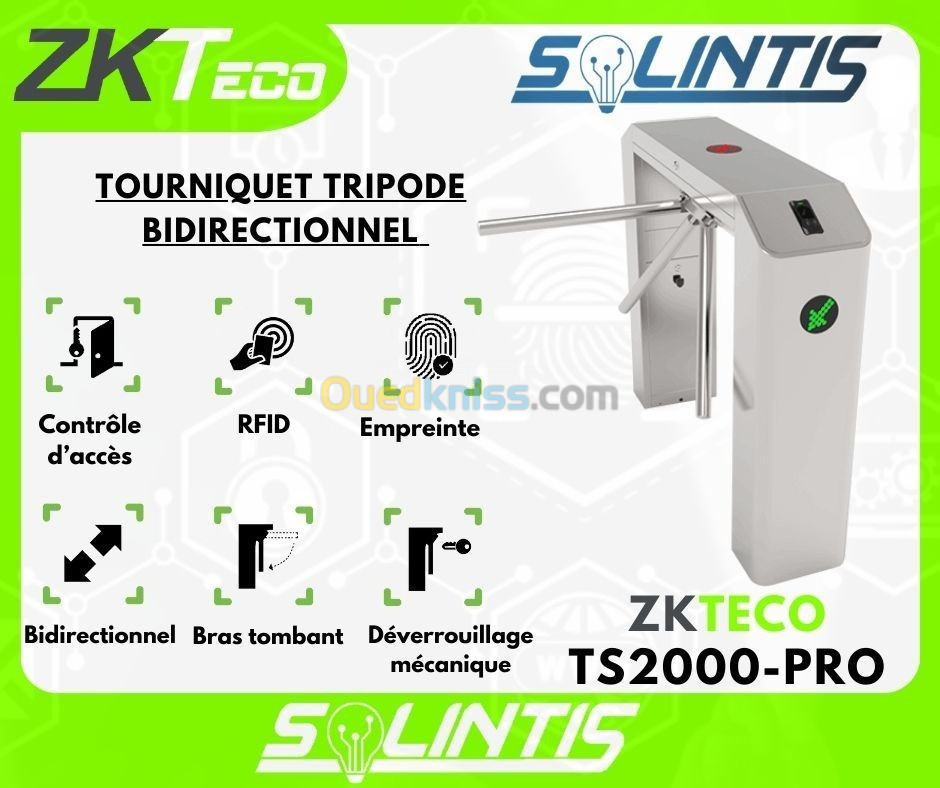 Tourniquet Tripode Pour contrôle d'accès ZKTeco TS2000 PRO