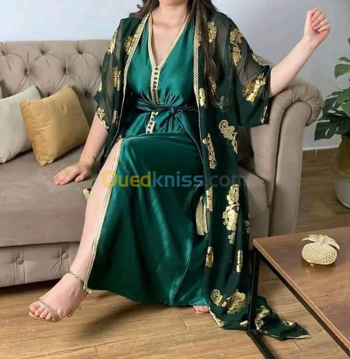 Robe caftan deux pièces en satin pour eid et événement 