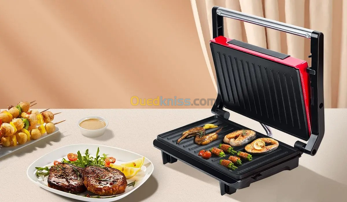 PANINEUSE et GRILLE VIANDE 2in1 TECHWOOD 750 W TPG-755 - - Rouge