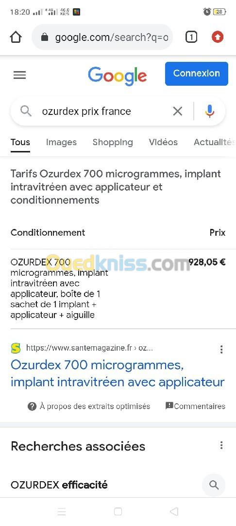 Ozurdex implant intravitréen avec applicateur Dexamethasone