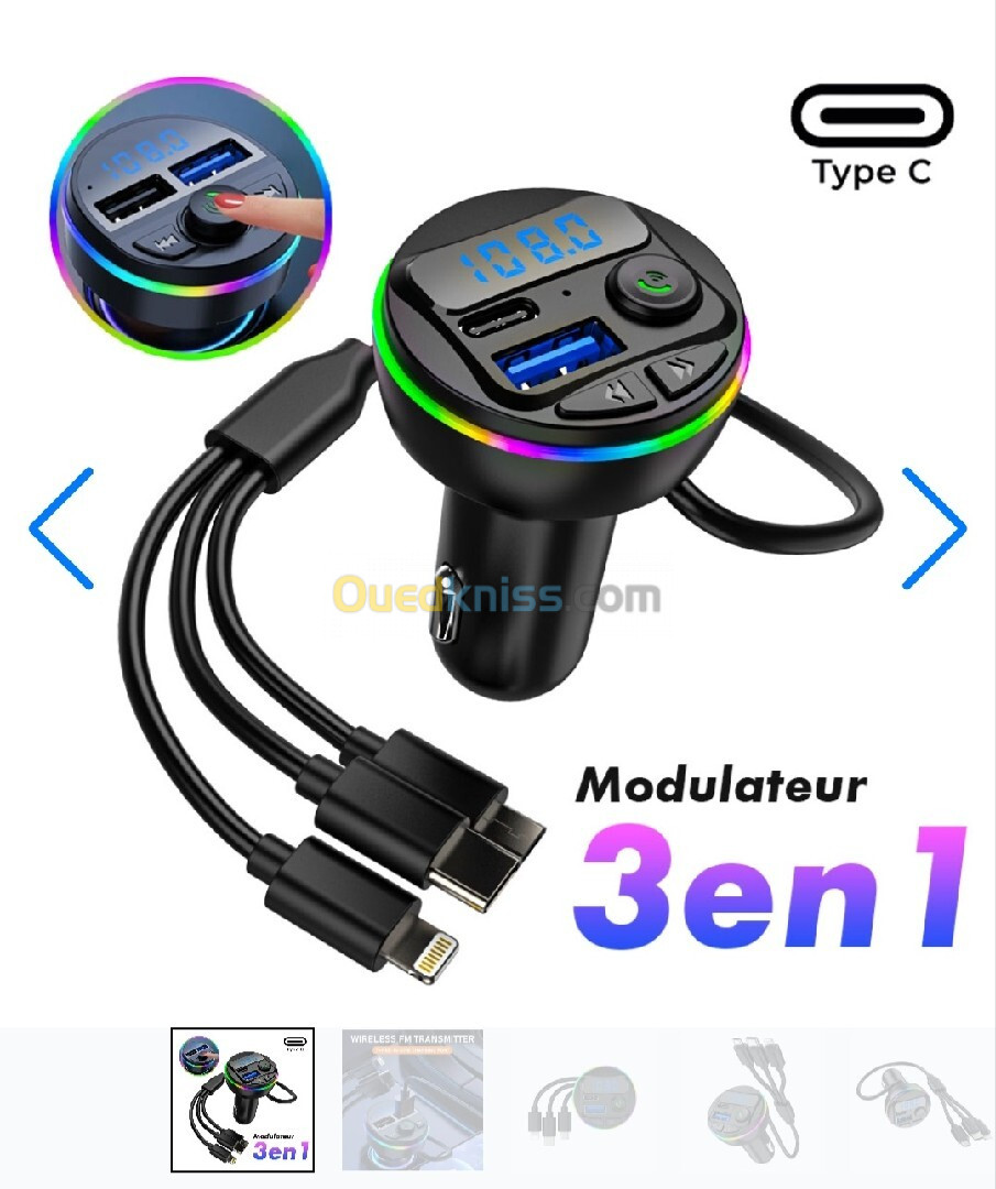 Transmetteur Bluetooth pour voiture, voiture Mp3 Player Radio Aux Adapter Lecteur de Musique