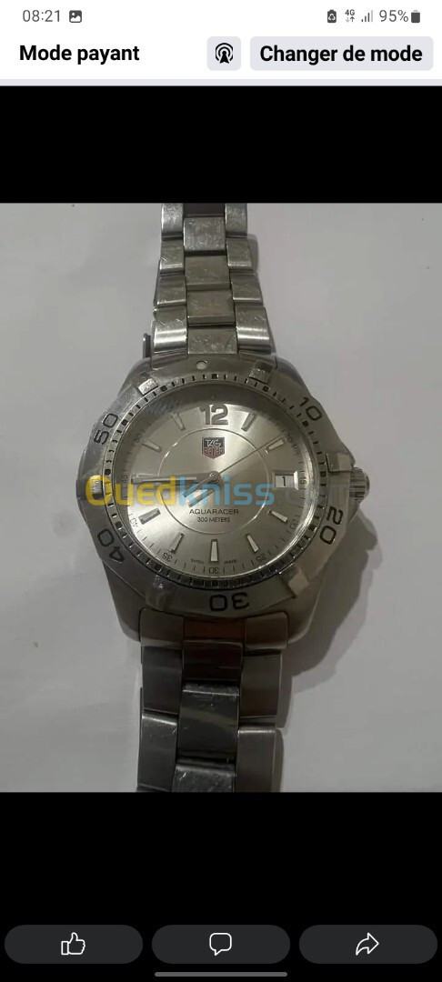 MONTRE À QUARTZ TAG HEUER AQUARACER WAF1112 CADRAN ARGENT ACIER INOXYDABLE 39 mm