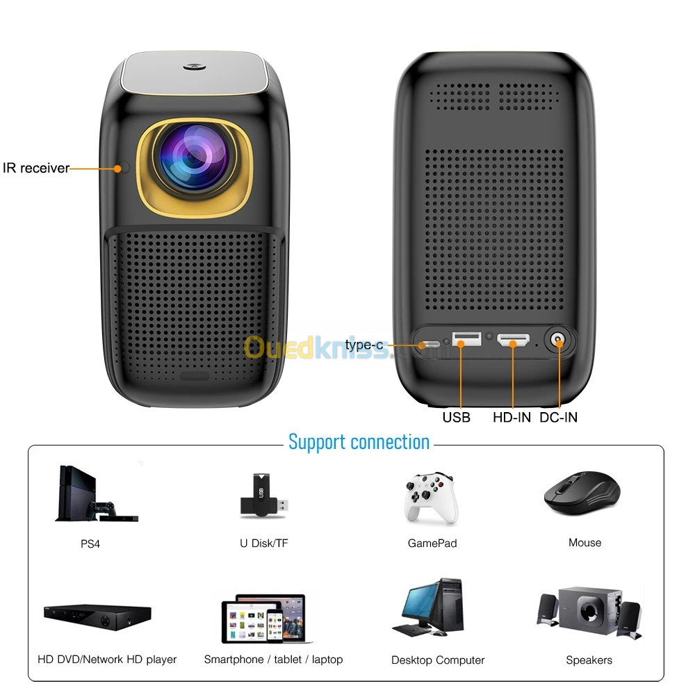 Datashow portable projecteur Android WIFI Bluetooth Avec batterie 10400mah 3600 Lumens ضمان 12 شهر