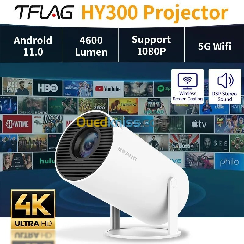 Datashow Smart Projecteur Android 12 WIFI Bluetooth 4k 3000 Lumens ضمان 30 يوم