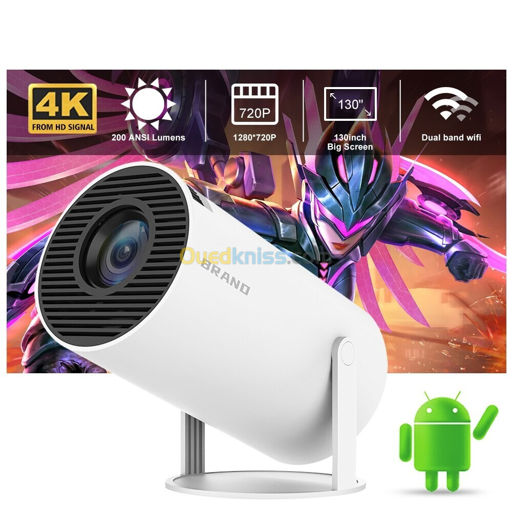 Datashow Smart Projecteur Android 12 WIFI Bluetooth 4k 3000 Lumens ضمان 30 يوم