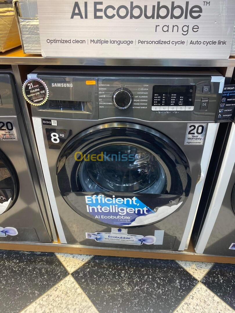 PROMO Machine à laver SAMSUNG Automatique 8Kg 1400Tr/mn Blanc 67000Da/Inox 69000Da