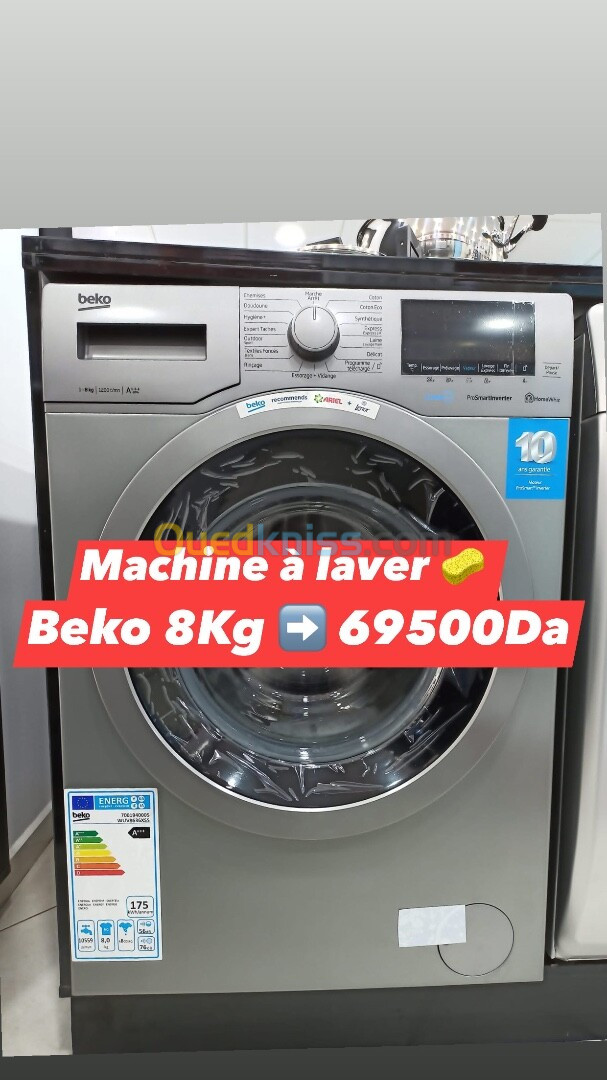 PROMO Machine à laver automatique Beko 8kg 1200tr/mn Gris 10ans garantie 