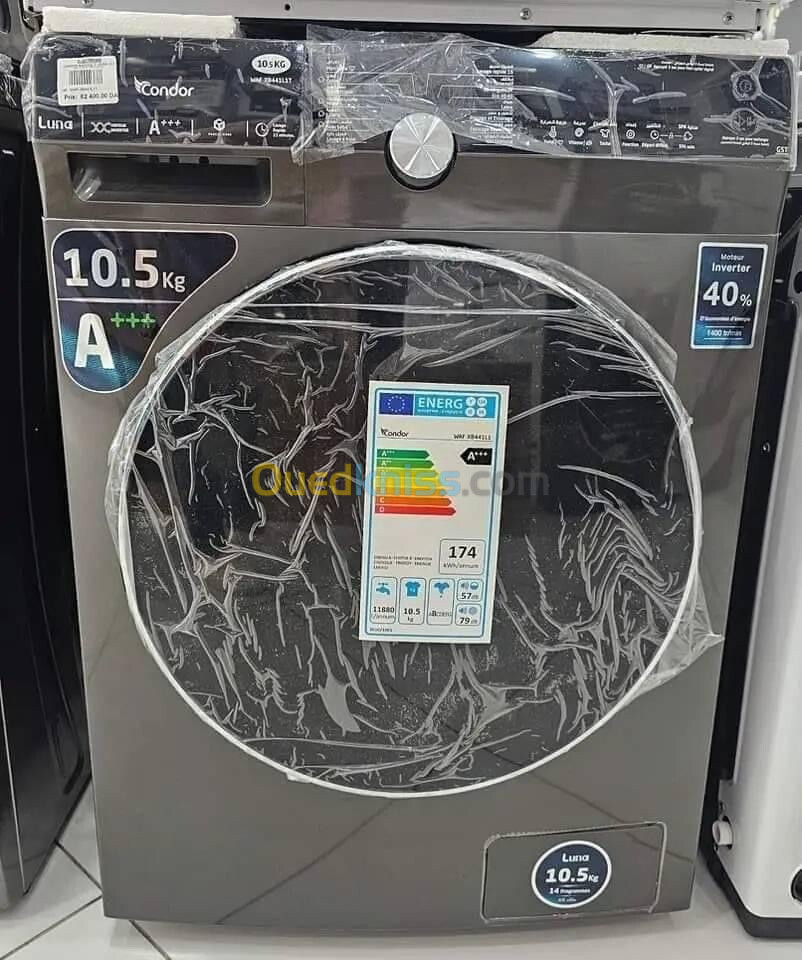 PROMO Machine à laver CONDOR Luna Automatique 10,5Kg 1400Tr/Mn Blanc 59500Da/ Gris 62500Da 