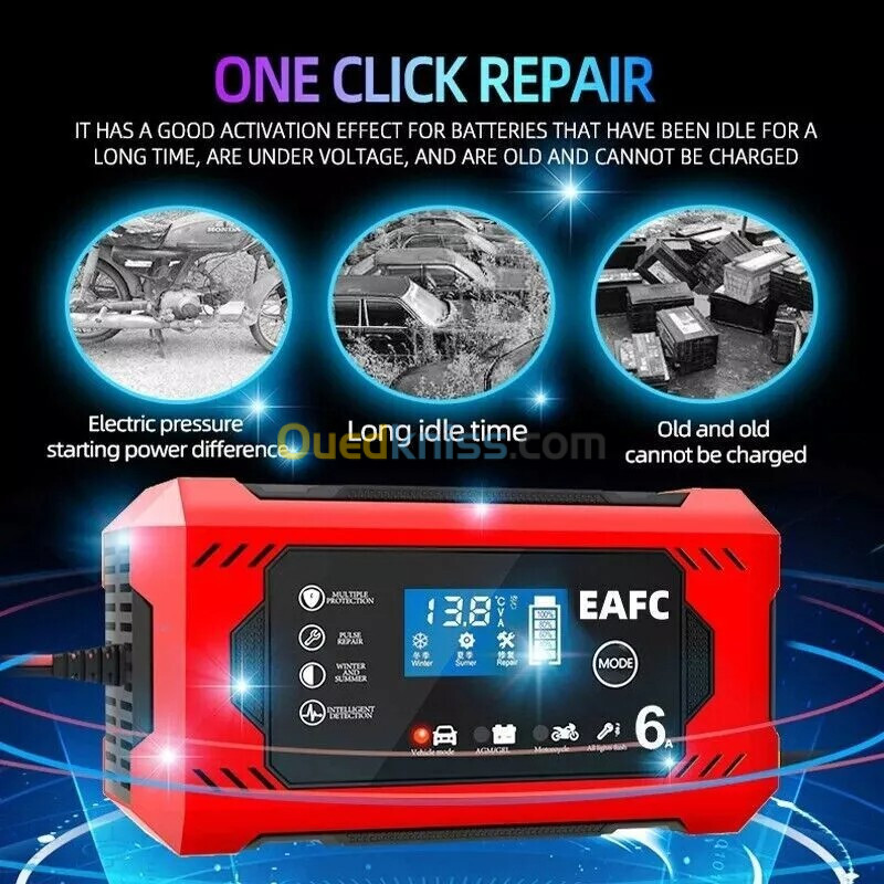 Chargeur de batterie de voiture intelligent automatique 12 V 6 A EAFC