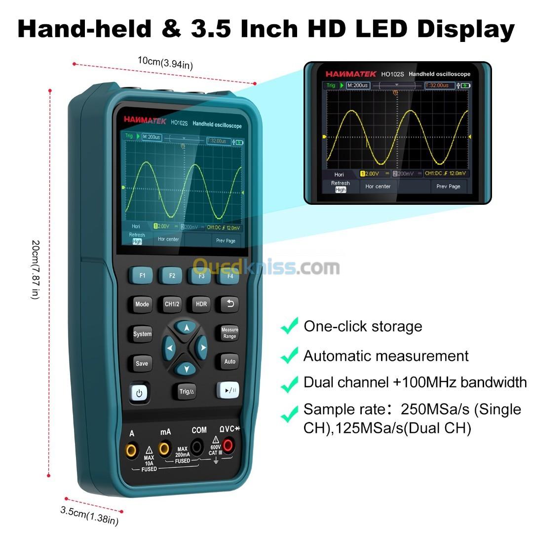 Oscilloscope numérique portatif HO52 50M, multimètre à bande passante, double fonction, canal USB2