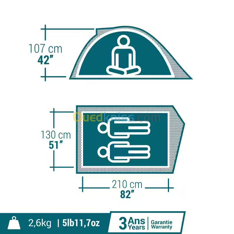 TENTE DE CAMPING IMPERMEABLE MH100 GRIS - 2 PERSONNES et 3 PERSONNES