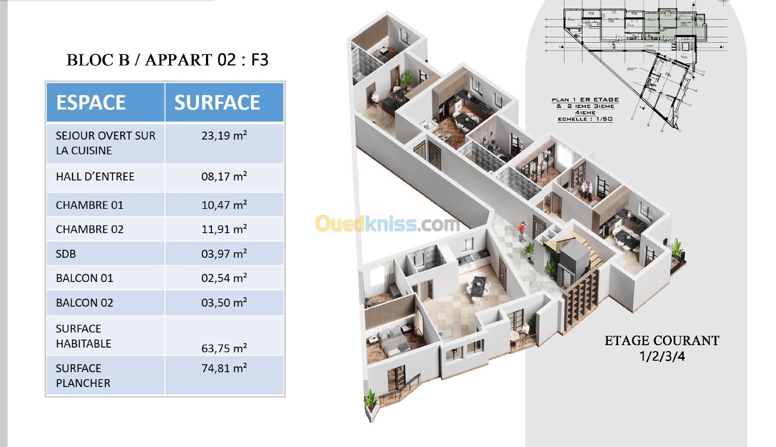 Vente Appartement F3 Alger Bouzareah