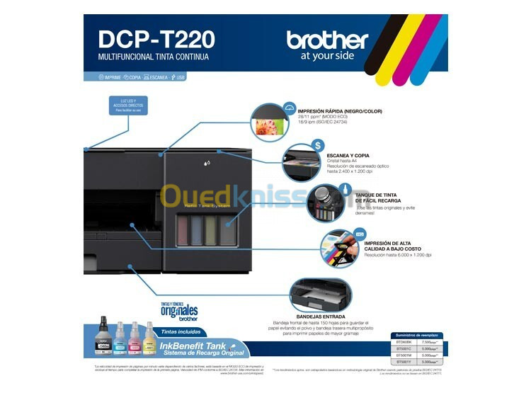 Brother DCP-T220 Imprimante tout-en-un avec système de recharge de réservoir d'encre