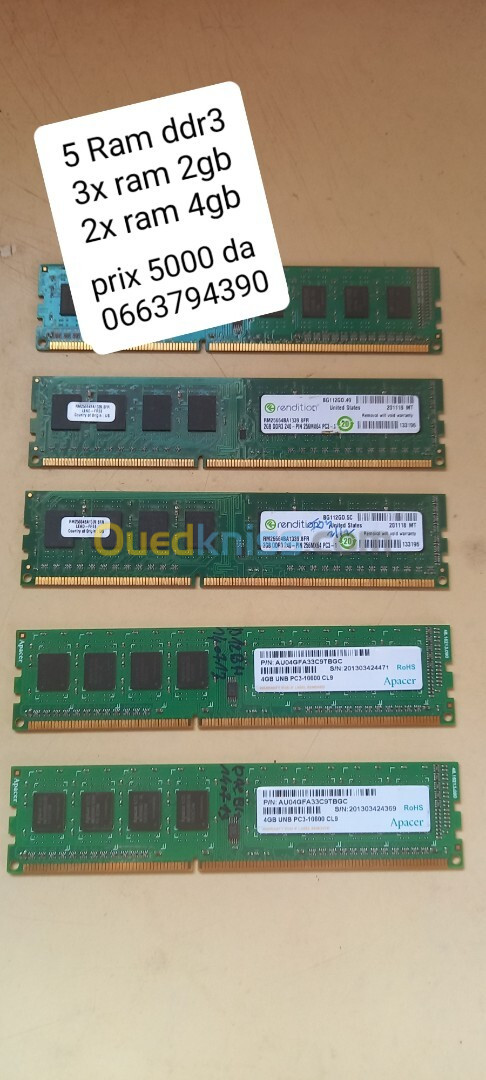 Les ram 4 et 2 gb ddr3 ssd 120