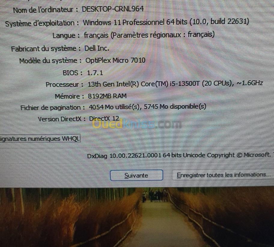 Mini PC DELL OptiPlex 7010 Plus MFF Tiny | i5 13ème gen 13500T 8Go/256Go SSD