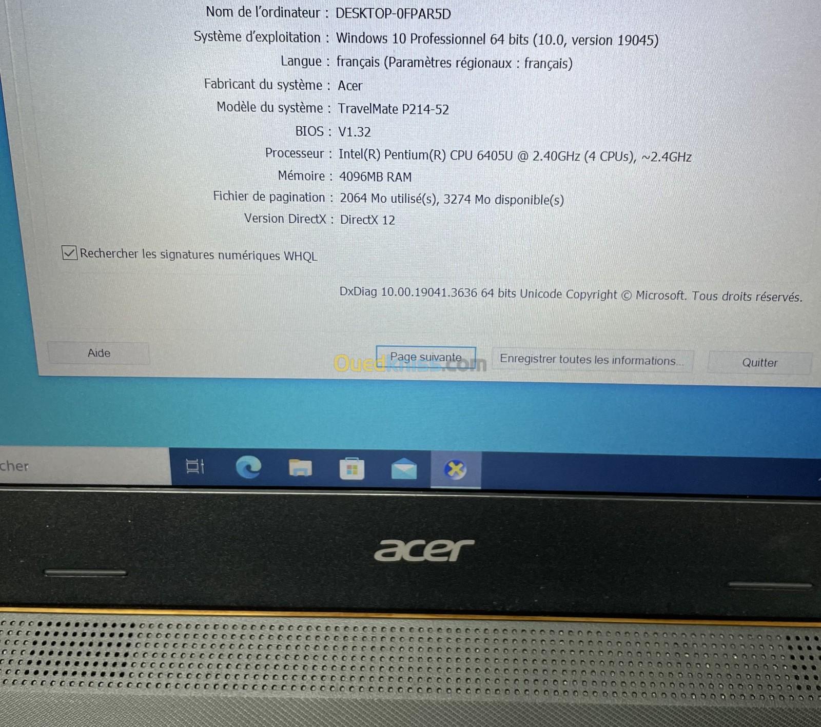 Acer Travelmate P2 | Intel Pentium Gold 6405U 4Go 128Go SSD | 14" FHD