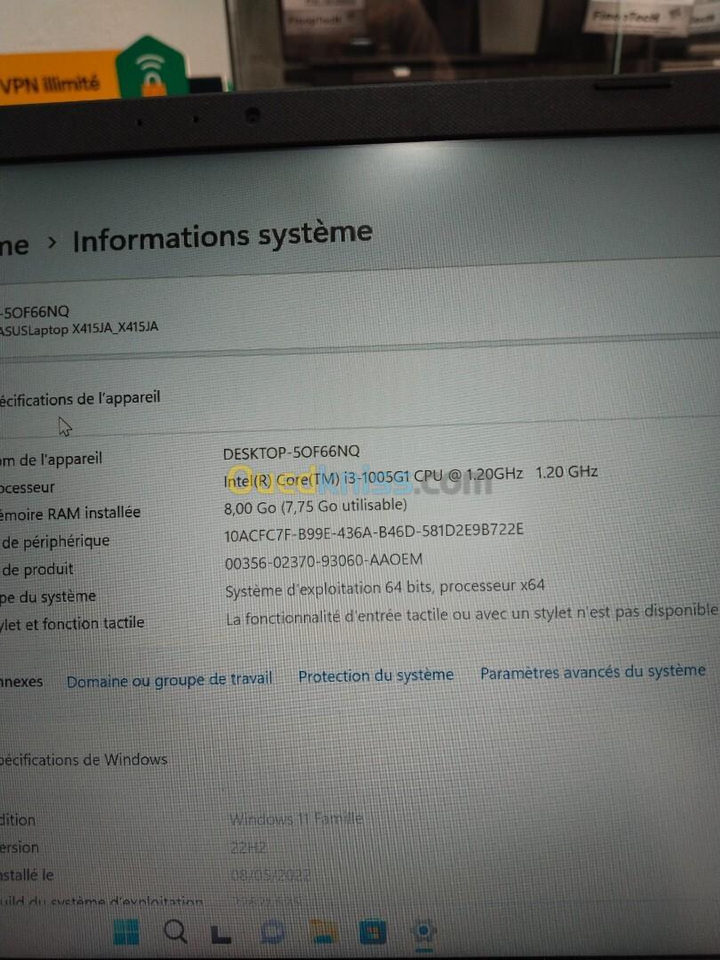 Asus notebook| i3 1005 G1 8GO Ram 256GO SSD 14"