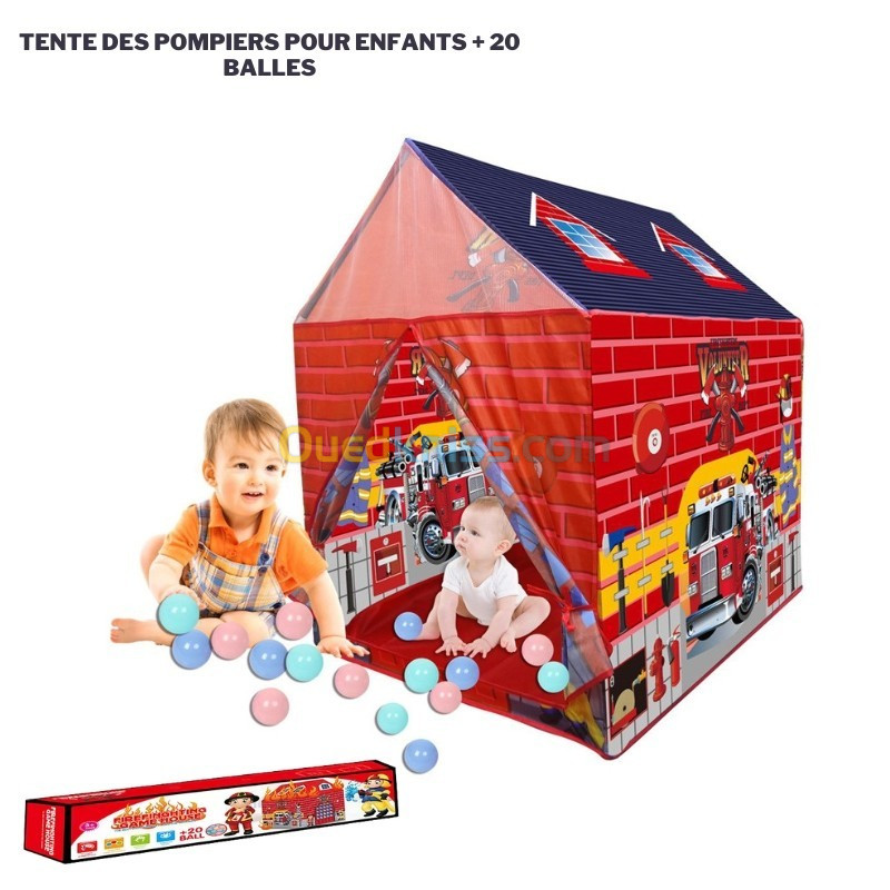  Maison de jeu pour enfants pompiers pliable avec 20 balles