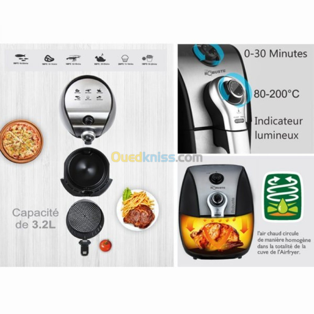 Robuste Friteuse Électrique Sans Huile - Air Fryer - 3.2 Litres - 1500 Watts - مقلاة هوائية 