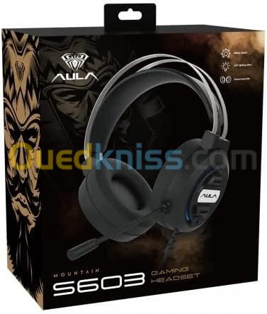 AULA Casque Gaming filaires S603 avec Microphone pour PC, PS4,