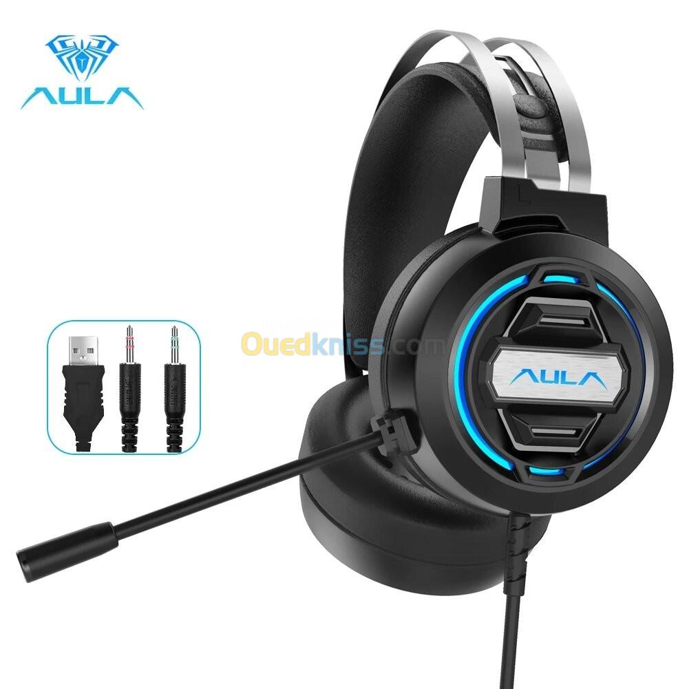 AULA Casque Gaming filaires S603 avec Microphone pour PC, PS4,