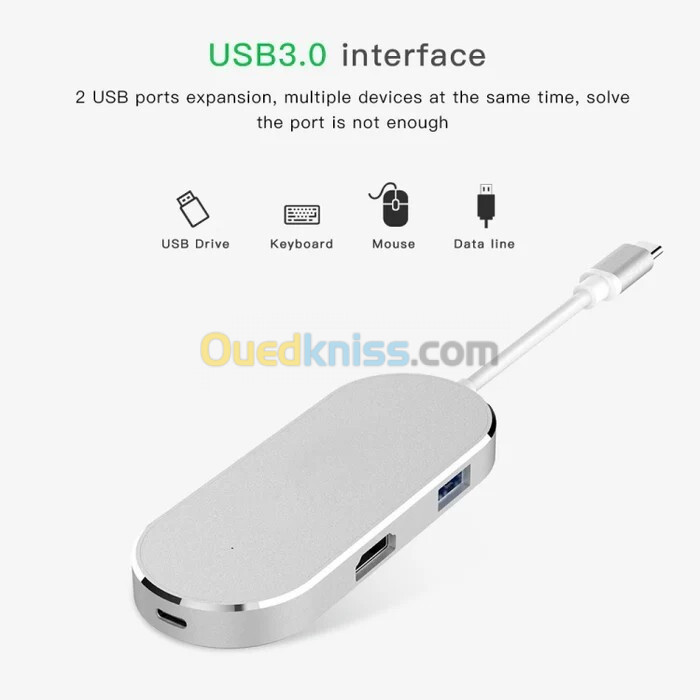 Adaptateur HUB USB Type-C 6 EN 1 USB Type-C to HDMI  / 2 USB 3.0 / SD / TF / USB-C