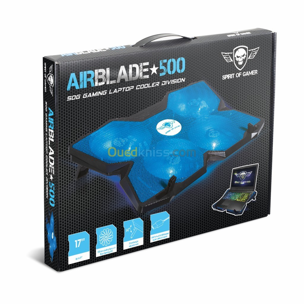 Refroidisseur Professional Airblade 500 Pour Pc Portable Jusqu'à 17" SOG-VE500BL Spirit Of Gamer