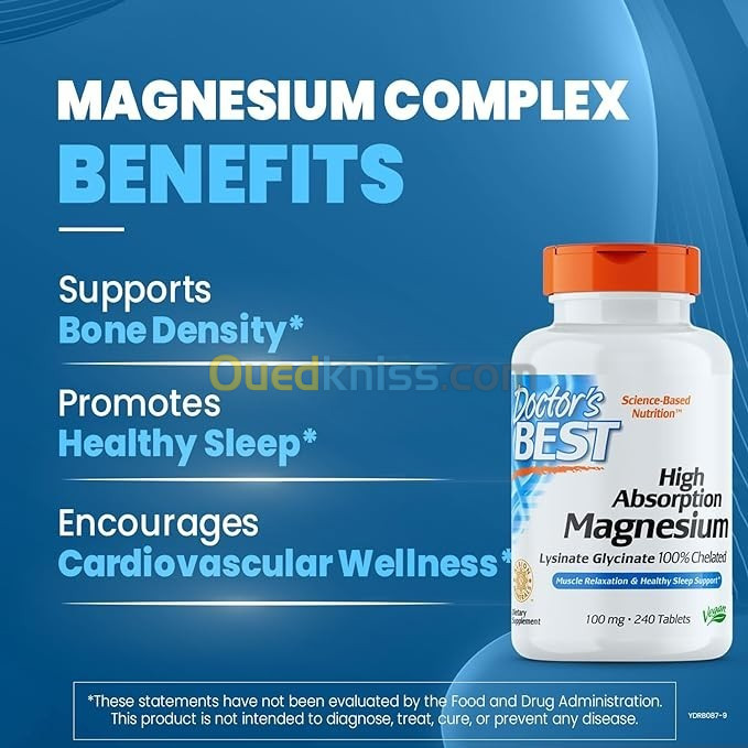 Doctor's Best High Absorption Magnesium Glycinate Lysinat 100 mg, 240 comprimés