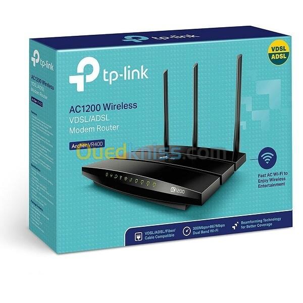 TP LINK Archer VR400 Modem Routeur Wi Fi Dual Band AC1200  3 ports LAN 10 100 Mbps 