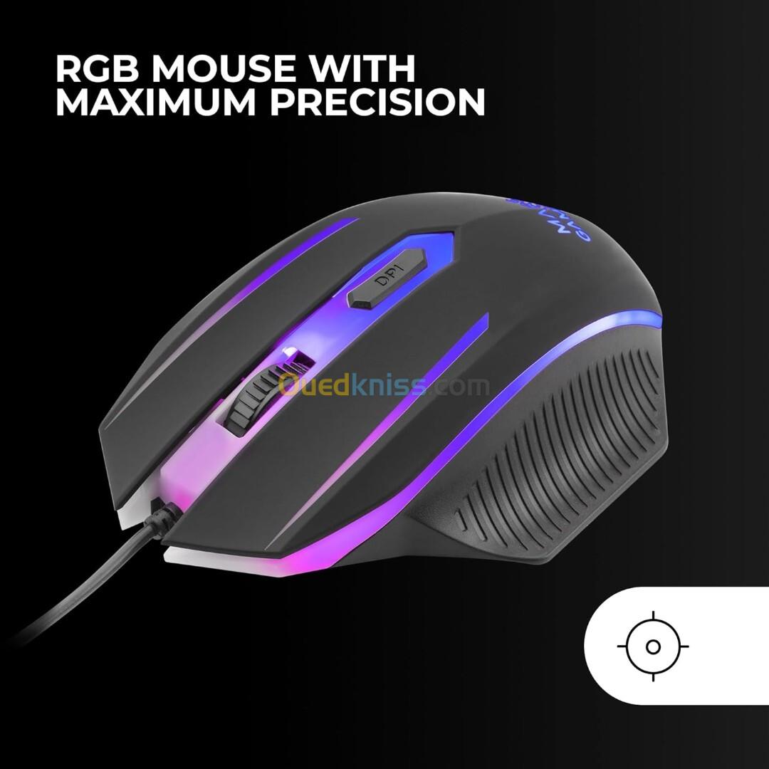 MARSGAMING MCP124, Combo de Jeu 3 en 1 Clavier Ergonomique H-Mech,Souris ,Tapis de Souris RGB