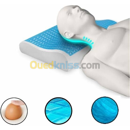 Oreiller Cervical Ergonomique Courbée Viscogel En Mousse À Mémoire De Forme gel ultra rafraîchissant