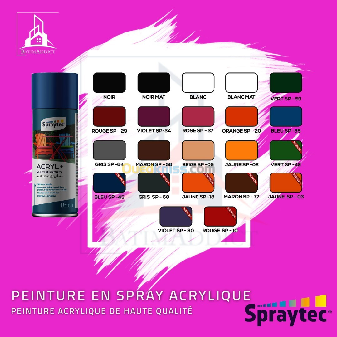 ACRYL+ PEINTURE ACRYLIQUE SPRAY A USAGE INTÉRIEUR ET EXTÉRIEUR SORAYTEC