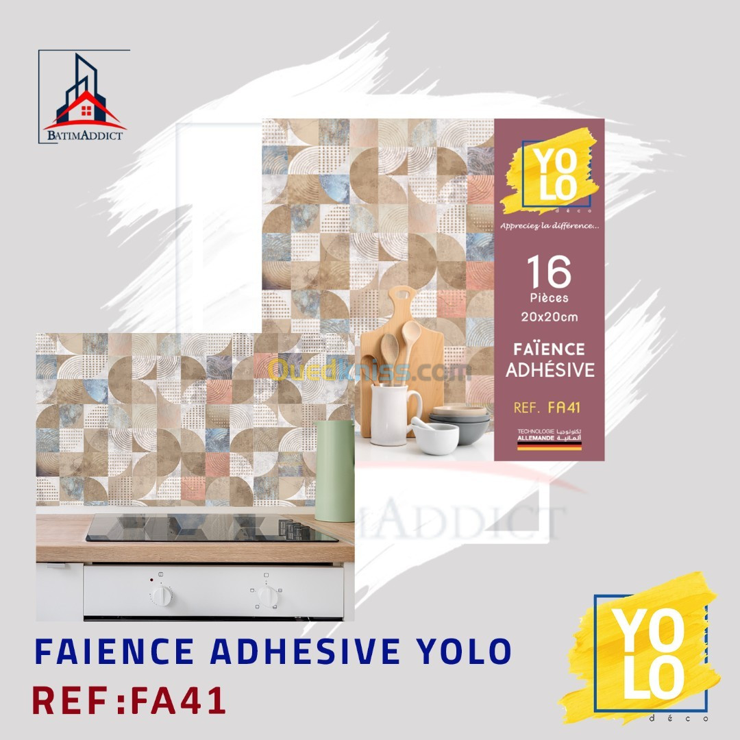 FAÏENCE ADHÉSIVE YOLO DECO  16P 20X20 CM-FA41