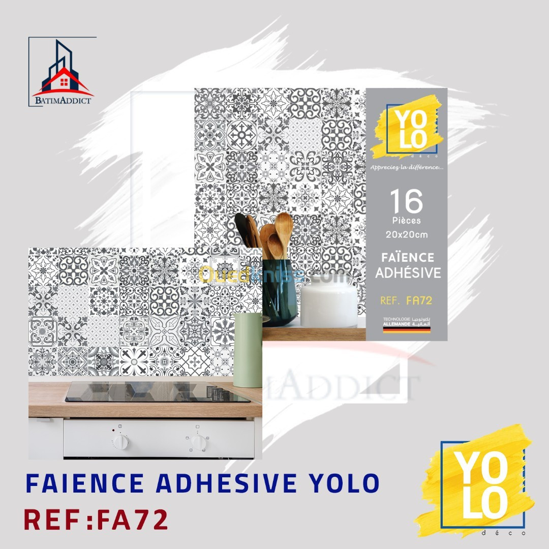 FAÏENCE ADHÉSIVE YOLO DECO  16P 20X20 CM-FA72